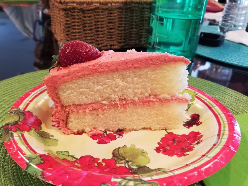 White(ish) Layer Cake with Strawberry Frosting